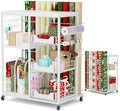 LUCKUP Rolling Wrapping Paper Organizer Cart – Gift Wrap Storage with Wheels, 20 Roll Holders, 3 Drawers & Ribbon Dispenser, Craft Organizer for Christmas, Birthdays, White