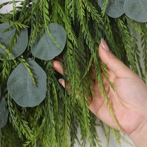 22" Artificial Eucalyptus & Saw Grass Wreath for Front Door Decor