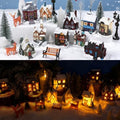 32 Pcs LED Christmas Village Set, 10 Resin Christmas Village Houses with Figurines Decoration Xmas Town Building Collection Trees Lamp Post Scenes for Tabletop Mantel Holiday Display Gift (Style A)