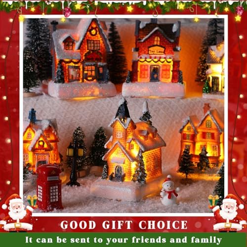 Zubebe 64 Pcs LED Christmas Village Houses Holiday Town Scene Set,Classic