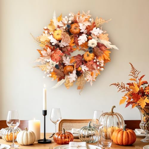 Fall Wreath for Front Door, 22 Inch Woodland Autumn Harvest Wreath