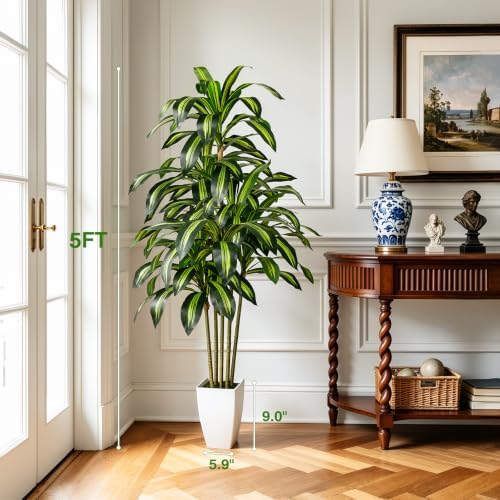 Artificial Dracaena Tree 5FT Tall Fake Plant with Planter&Basket