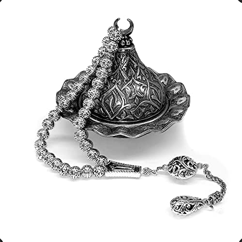 -Antique Silver Plated Collection-Worry Beads-Prayer Beads-Tesbih-Tasbih-Tasbeeh-Misbaha-Masbaha-Subha-Sebha-Sibha (Antique Silver Plated with Drop Tassel -8mm 33 Beads-)