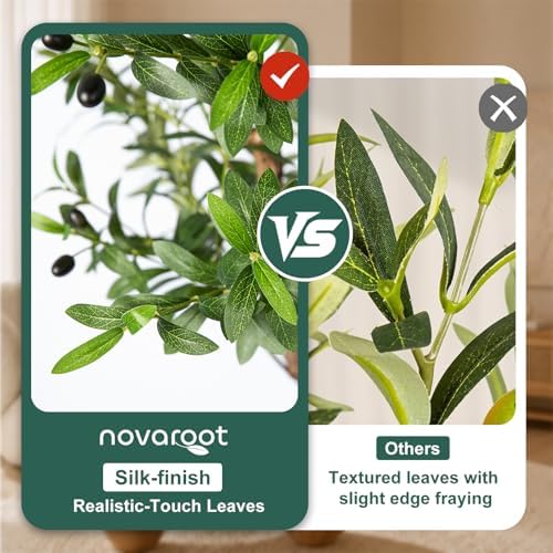 6FT Faux Olive Tree with Decorative Planter, Olive Trees Artificial Indoor with Textured Trunk, Silk Leaves and Olive Fruits, Fake Plants for Living Room, Entryway and Office Decor
