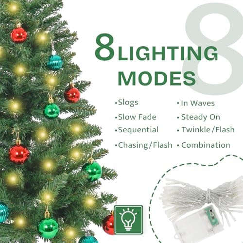 SUNSHINE DECOR Green Christmas Tree with Light 3ft Artifical Full Christmas Tree with Ball & Star Ornaments 8 Lighting Modes for Holiday Decor