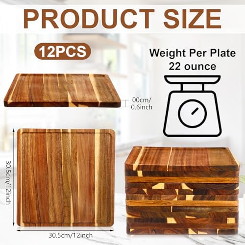Roshtia 12 Pcs Wooden Plates Square Acacia Wood Charcuterie Board,12 Inch