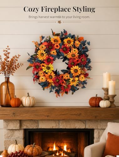 NUPTIO Fall Wreath for Front Door: 26 Inch Autumn Decor with Sunflower