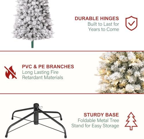 Hykolity 7.5 ft Prelit Pencil Christmas Tree with 200 Warm White LEDs
