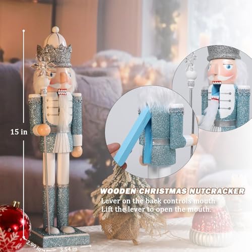 MUMTOP 15 Inch Christmas Nutcracker Decorations,Blue Table Wooden Figures