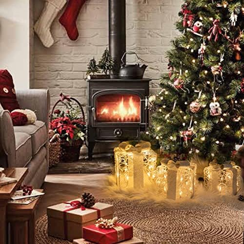 Vanthylit Christmas Lighted Gift Boxes, Set of 3 White Gift Box with 48 Warm White Lights, Outdoor Decorations Plug in for Yard Lawn Porch Holiday