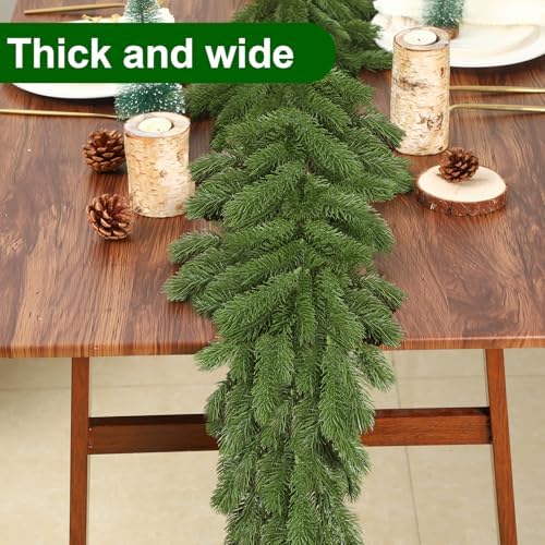 Lyrow 2 Pcs 12 ft Deluxe Thick Christmas Pine Garland Faux Greenery Garland