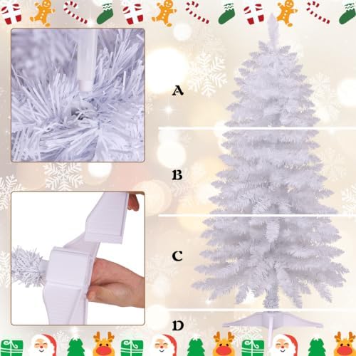 Juegoal 4 FT Pre-lit White Christmas Tree, Lighted Artificial Pine Tree, Pencil Pine Tree with Warm White Lights, 8 Lighting Mode, Battery Powered & Timer for Xmas Holiday Winter Home Party Decor