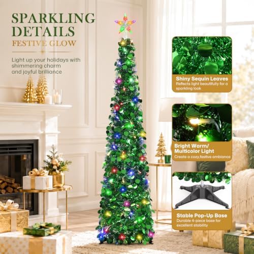 5FT Pop Up Christmas Tree with Lighted Top Star for Christmas Decorations
