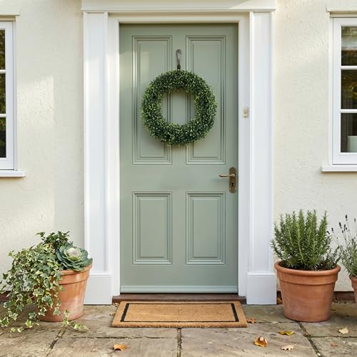 Pure Garden Round Boxwood Wreath for Front Door, Green, 19.5” x 2.5”