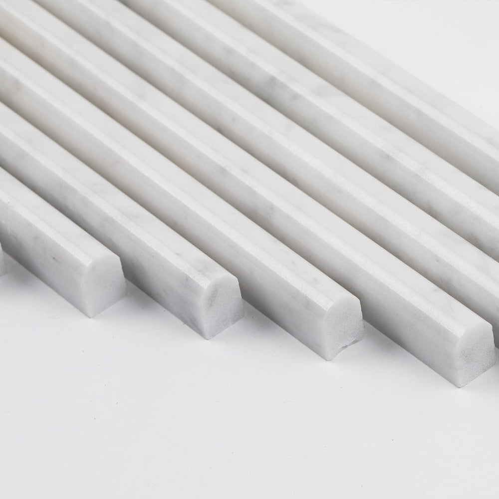Carrara White 1/2" X 12" Marble Pencil Liner Tile, Edge Trim Moldin...