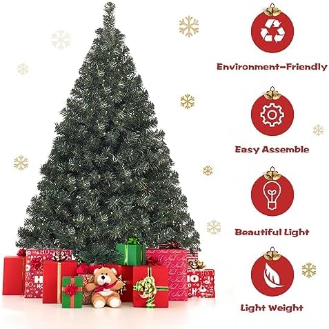 HAPPYGRILL 4.5FT Pre-Lit Artificial Christmas Tree, Auto-Spread Premium Spruc...