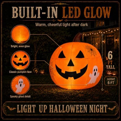 6FT Halloween Inflatable Pumpkin with LED Lights for Outdoor&Indoor Decor