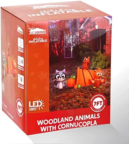 Joiedomi 7 FT Long Inflatable Woodland Animals with Cornucopia with Build-in LEDs, Blow Up Inflatables for Thanksgiving Party Indoor, Outdoor, Yard, Garden, Lawn Fall Decorations