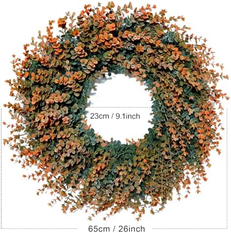 Fall Wreath for Front Door 26 inch Boxwood Wreath Eucalyptus Leaves