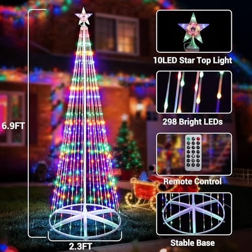 iBaycon Outdoor Christmas Tree, 6.9FT 298 LED Color Changing Lights