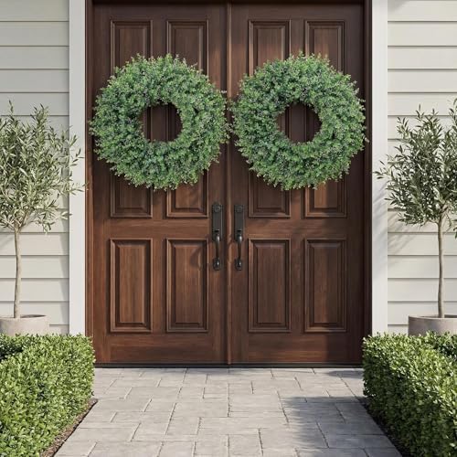 32'' Artificial Eucalyptus Wreath with Seeds for Front Door Decor(Green)