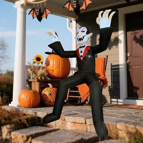 10ft Giant Sitting Vampire Halloween Inflatable with Built-in LED Lights - Outdoor Halloween Decoration for Yard, Eaves, Balcony & Tree Branch, Yard,Doorway,Halloween Party Prop