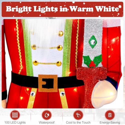 Tangkula 5 FT Christmas Lighted Nutcracker Holding Glitter Sword Decoration