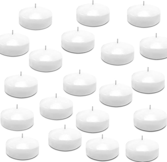 JHENG 50 Pack Floating Candles, 2'' White Unscented Dripless Wax Burning Candles, for Cylinder Vases, Weddings, Party and Holiday