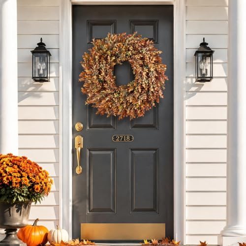 26" Artificial Fall Azalea Leaves Wreath for Front Door Decor(Orange-Green)