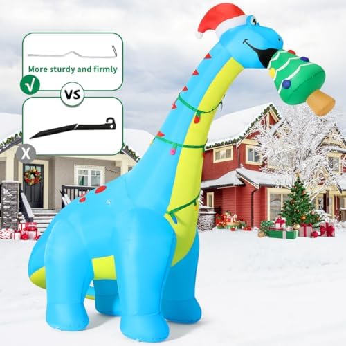 COMIN 10FT Christmas Inflatables Dinosaur with Christmas Tree Yard Decor