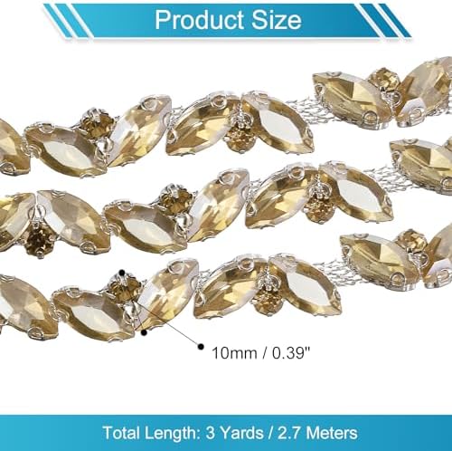 uxcell 3 Yards Rhinestone Chain Trim - 10mm Bling Shiny Crystal Chain Applique for Sewing, DIY Jewelry, Clothing (Champagne)