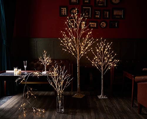 Hairui Pre Lit Birch Tree 2 Pack 4FT 72 Warm White LED White Christmas Tree for Indoor Outdoor Home Christmas Spring Easter Holiday Decoration Indoor Outdoor