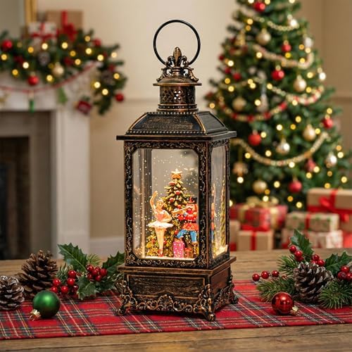 VISFLAIR Christmas Snow Globe Nutcracker Lantern, Musical Lighted Nutcracker & Ballerina Water Lantern Swirling Glittering Home Decoration and Gift, Battery Operated or USB Powered