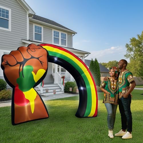 6FT Juneteenth Inflatable Archway Outdoor Decorations, Raised Fist Blow Up Yard Decor with LED Lights for Juneteenth Freedom Day Celebrations, Backyard Cookout Lawn Garden Porch Community Gatherings