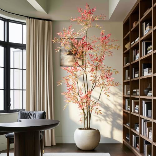 7.2ft Faux Bamboo Tree Artificial Nandina Tree Artificial Indoor Plants Realistic Fake Potted Tree with 800+ Leaves, Cement Planter - Home Office Decor Perfect for Housewarming Gift Non-Toxic