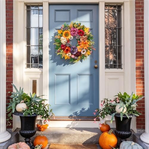 24 Inch Fall Wreaths for Front Door, Autumn Harvest Wreath, Porch Decor