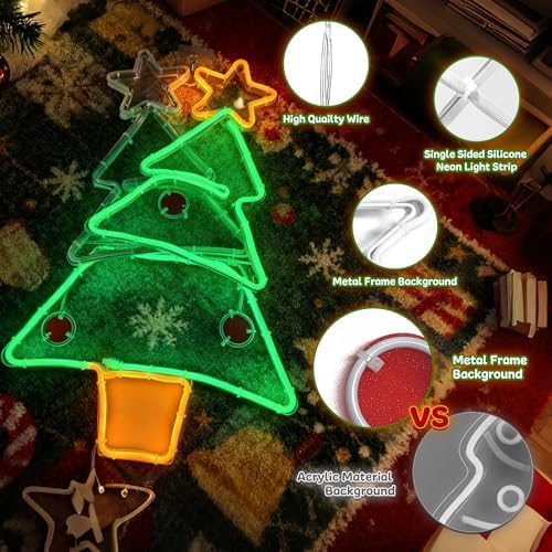 Christmas Tree Neon Sign, Tree LED Neon Light for Home Decor, 8H Timer & Speed Adjust, Festive Xmas Decorations Wall Art, Holiday Party Bedroom Living Room Cafe Bar