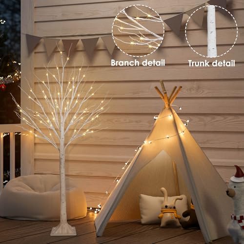 2 Pack 4FT Lighted Birch Tree, 100LED Twinkling Tree Lights, Warm White