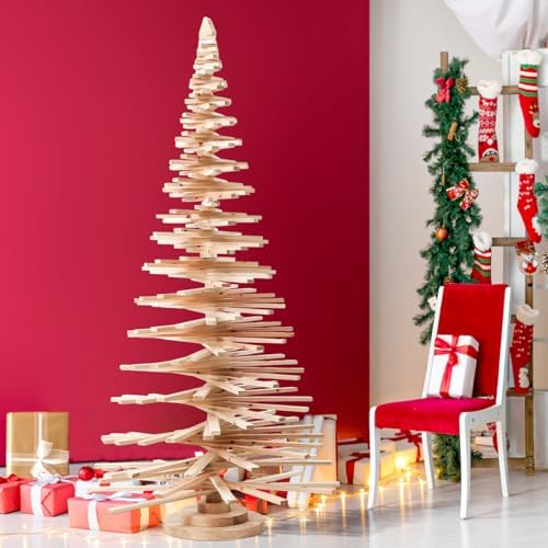 Hollowfly 5 ft Wood Christmas Tree Display Large Christmas Village Tree