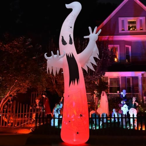 GOOSH 12 FT Halloween Inflatables Ghost Outdoor Decorations Blow Up Yard Giant Towering Terrible Spooky Flame Lamp Ghost with Built-in LEDs for Garden Lawn Indoor Party Decor