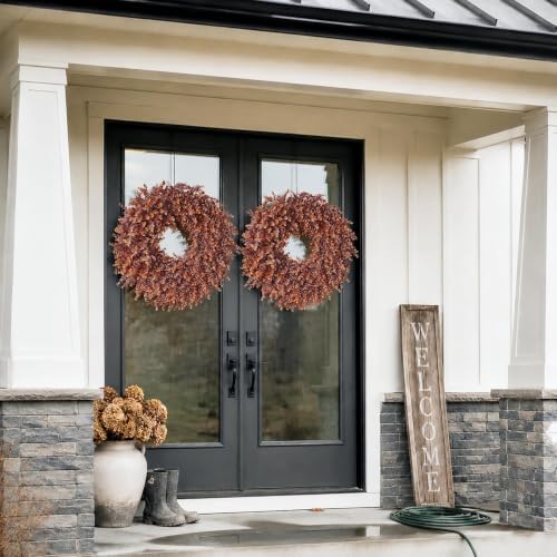 24" Lifelike Touch Fake Fall Eucalyptus Wreath for Front Door (Dark Orange)