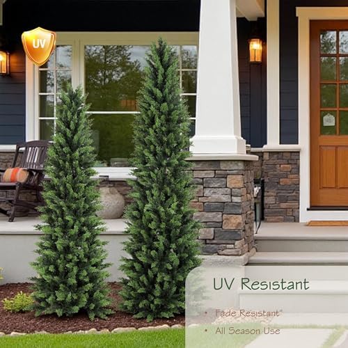 6.03ft UV Resistant Artificial Cedar Tree with Full & Soft Real Touch Leaves, 72.4in Realistic Faux Cypress Tree, Fake Topiary Trees for Front Door Proch Patio Deck Balcony Yard Decor