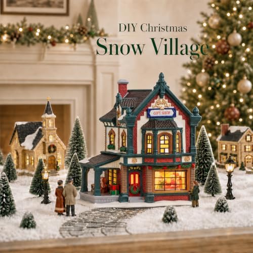 MUMTOP Ceramic Christmas Village Houses,Lighted Gift Shop Gingerbread House
