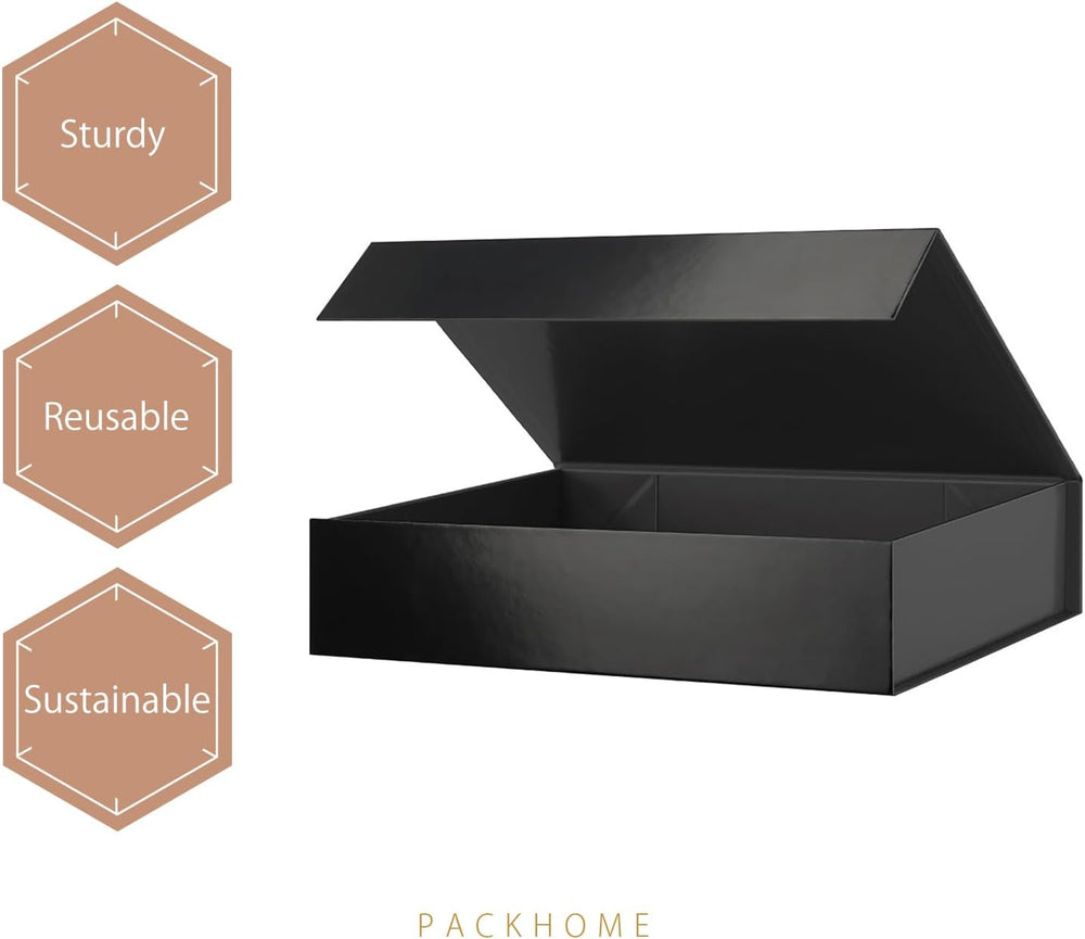 6 Black Gift Boxes 11.5x8x2.5in with Magnetic Lids for Shirt