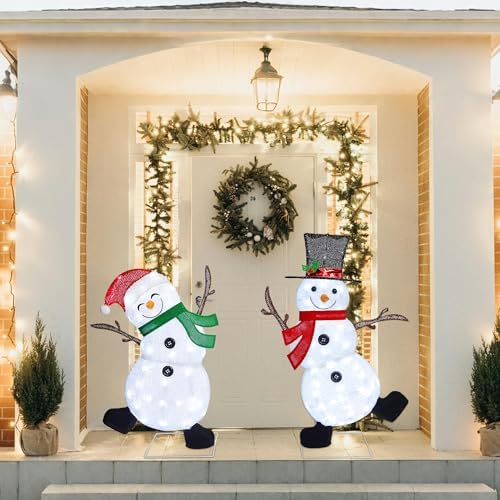Lulu Home 2-Pack Lighted Christmas Snowman Decorations, 3.1+2.5FT