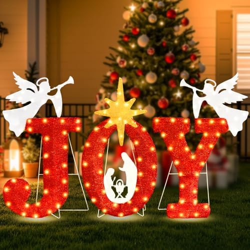 Lighted Joy Christmas Yard Outdoor Decoration 22.5In Large Nativity Scene