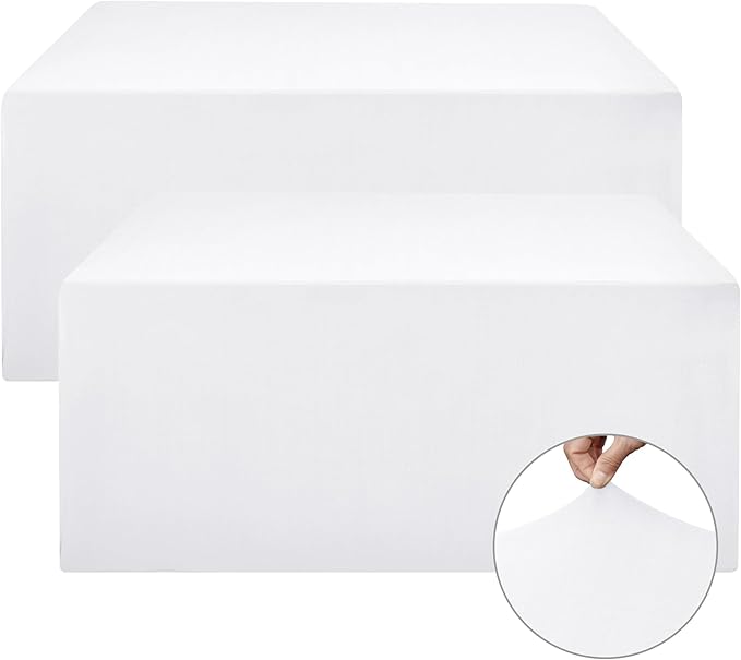 Nasitos Spandex Fitted Table Covers for 8 Foot Tables - 96 x 30 Inch - 2 Pack White Stretch Table Clothes, Fabric Rectangle Tablecloths for Parties, Trade Show, Craft Show, Birthday