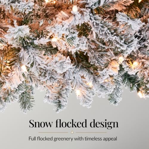 Best Choice Products 4.5ft Flocked Pencil Christmas Tree w/Twinkling LEDs, Pre-Lit Slim Artificial Holiday Decoration, Lighted Skinny w/Base, 150 Lights, 268 Tips, Warm White Lights