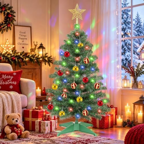 3 Ft Artificial Christmas Tree for Tabletop, Mini Xmas Tree with 4-Leg Stable Base, Small Xmas Tree for Indoor Outdoor Holiday Home Office Party Christmas Decorations (Green)
