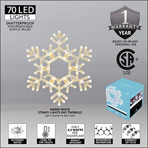 Kringle Traditions 20" Warm White LED Snowflake – Folding Lighted Snowflake Decoration for Outdoor Christmas Displays, Large Holiday Yard Decor, Steady Lights
